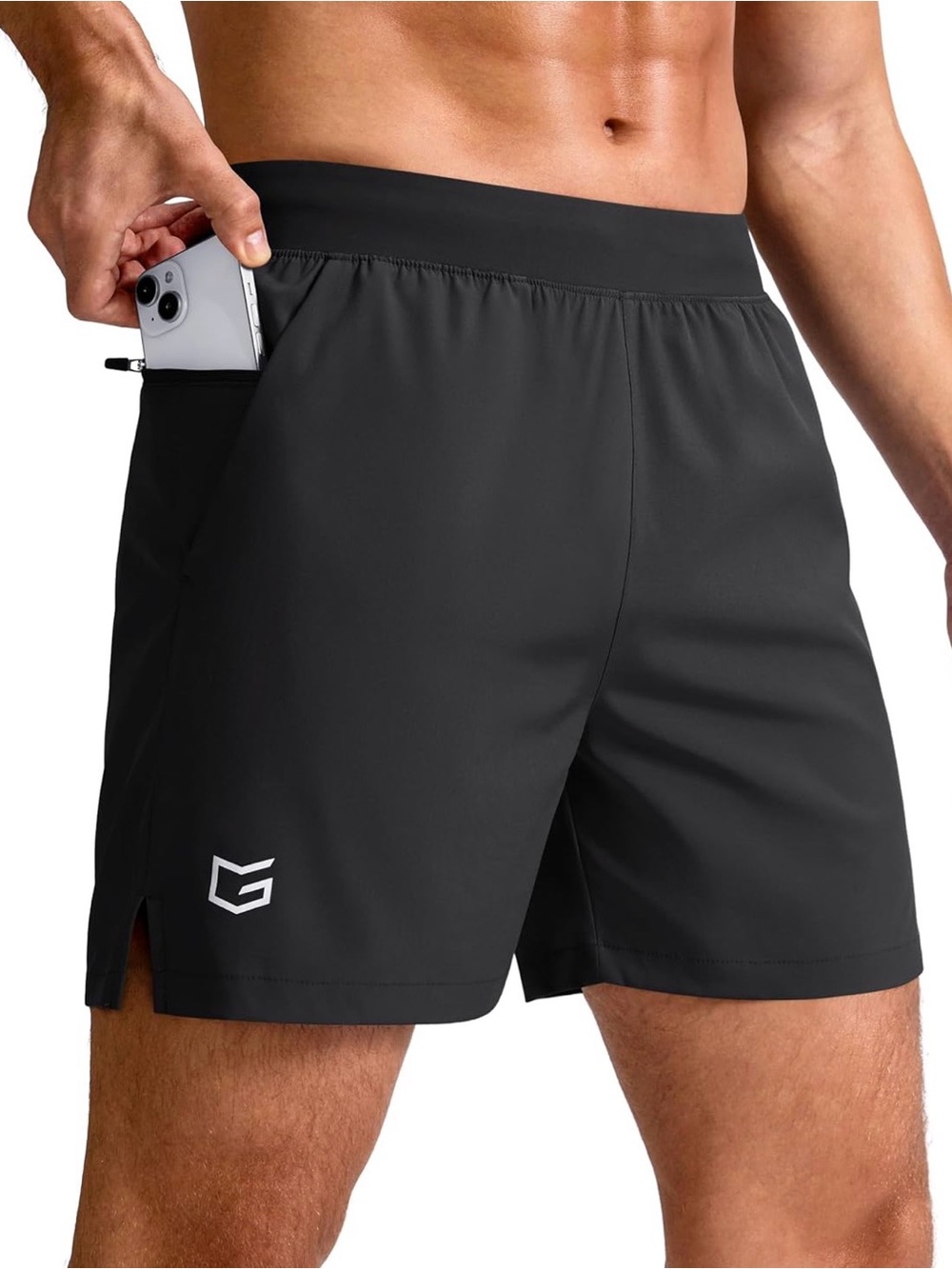 G Gradual Men's Polyester 5" Shorts w/ Zipper Pockets Black 2XL Plus Size
